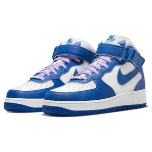 Nike Air Force 1 High Top Sneakers with royal blue and light lavender laces